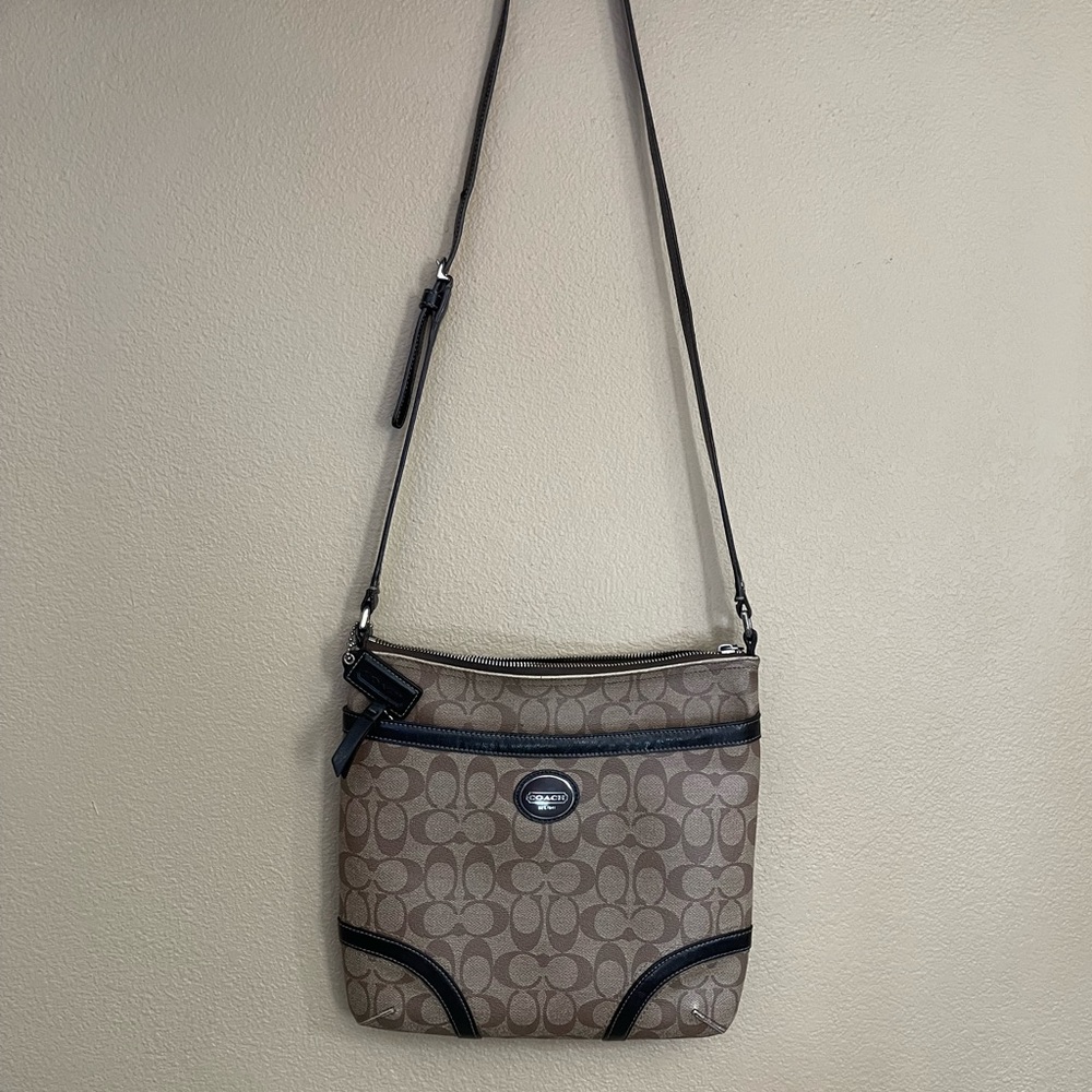 Coach Peyton Signature Brown Canvas Crossbody Bag